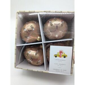 Cynthia Rowley Glass Ornaments Set of 4 Teardrop Glitter Art Deco Christmas NEW